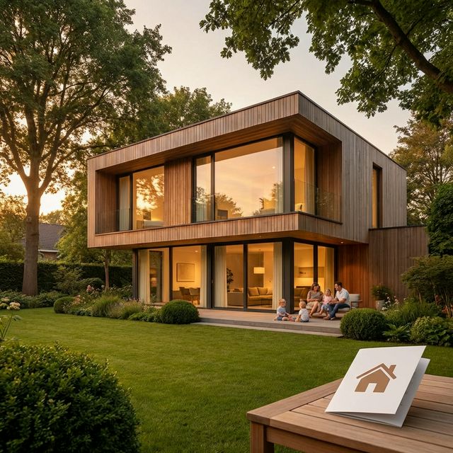 Современный дом с большими окнами в зелёном саду — ипотечное страхование