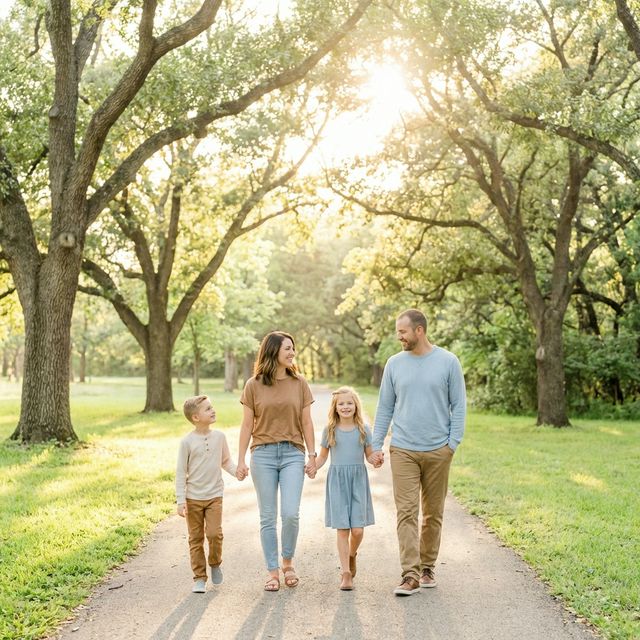 Счастливая семья на прогулке в парке — страхование жизни
